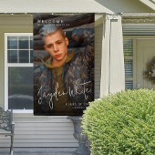 Zwart Eenvoudig Modern Script Foto Graduation Part Spandoek