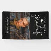Zwart Eenvoudig Modern Script Foto Graduation Part Spandoek (Horizontaal)