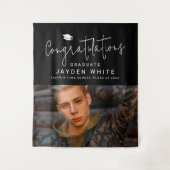 Zwart Eenvoudig Modern Script Foto Graduation Part Wandkleed (Voorkant)