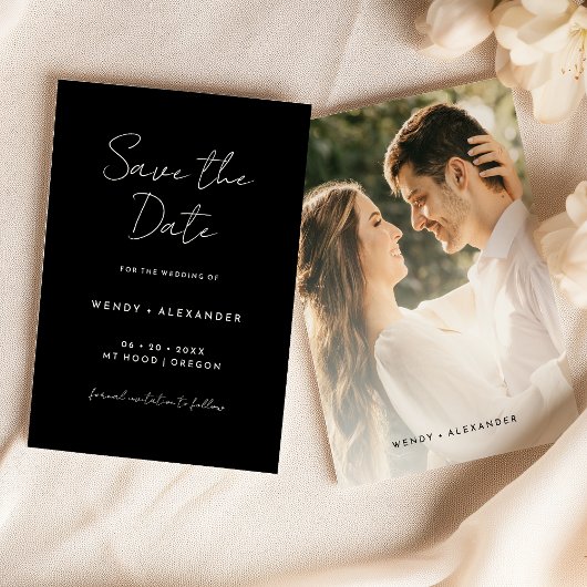 Zwart Eenvoudig Modern Script Foto Opslaan De Datu Save The Date