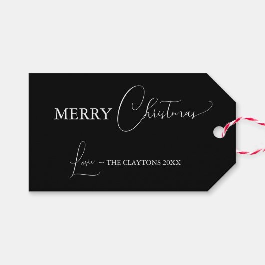 Zwart Eenvoudig Modern Vrolijk Kerstfeest Cadeaulabel (Voorkant (Horizontaal))