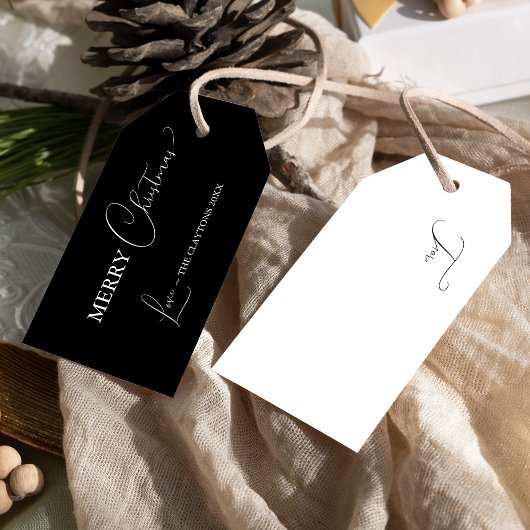 Zwart Eenvoudig Modern Vrolijk Kerstfeest Cadeaulabel