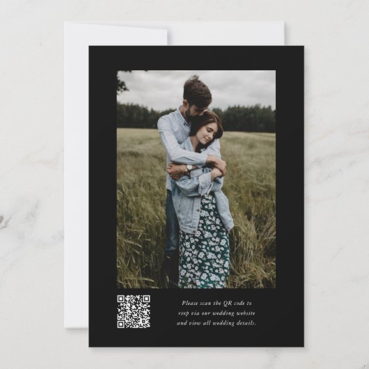 Zwart Eenvoudig Monogram QR Code Fotobruiloft Kaart (Achterkant)