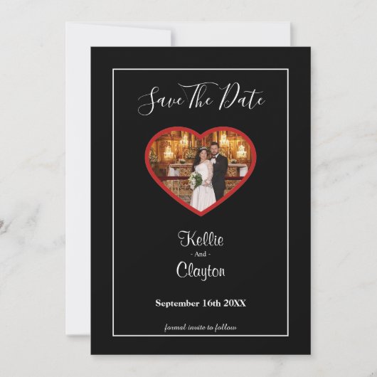 Zwart eenvoudig omhuld opslaan Datum Save The Date (Voorkant)