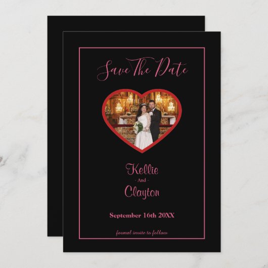 Zwart eenvoudig omhuld opslaan Datum Save The Date (Voorkant / Achterkant)