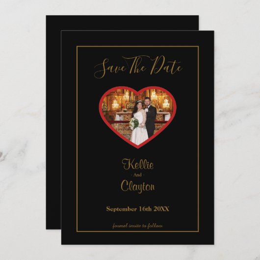 Zwart eenvoudig omhuld opslaan Datum Save The Date (Voorkant / Achterkant)