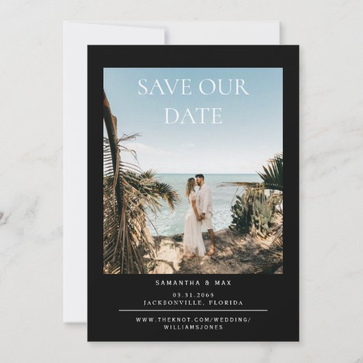 Zwart Eenvoudig Paar Fotobruiloft Sla de datum op Save The Date (Voorkant)