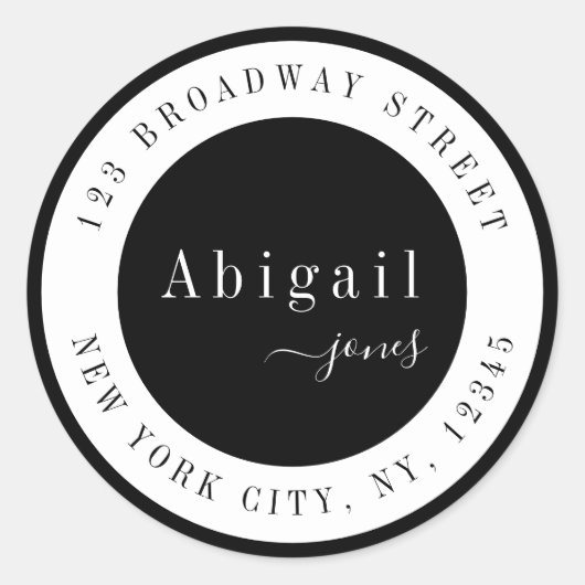 Zwart Eenvoudig Script Naam Modern retouradres Ronde Sticker (Voorkant)