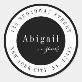 Zwart Eenvoudig Script Naam Modern retouradres Ronde Sticker