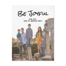 Zwart eenvoudig script Wees vrolijk foto Briefkaar