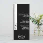 Zwart Eenvoudig Streep Diner Bruiloft Receptie Menu (Staand voorkant)