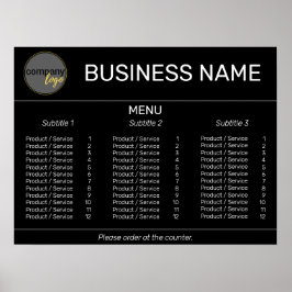 ZWART EENVOUDIG ZAKENLOGO MERK MENU LIJST AANPASBA POSTER