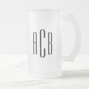 Zwart Eenvoudige Drie Brief Trouwmonogram Matglas Bierpul