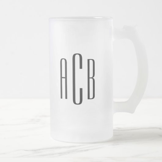 Zwart Eenvoudige Drie Brief Trouwmonogram Matglas Bierpul (Rechts)