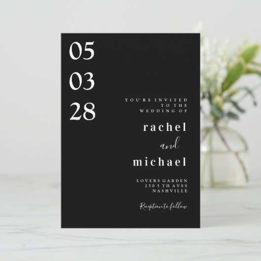 Zwart Eenvoudige elegante uitnodiging (Staand voorkant)