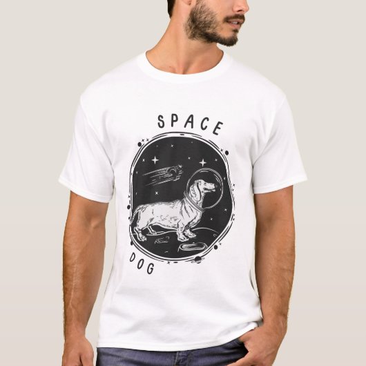 Zwart eenvoudige, geïllustreerde ruimte-hond en -h t-shirt (Voorkant)