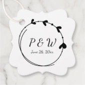 Zwart Eenvoudige Hart Krans Monogram Huwelijk Bedankjes Labels (Voorkant)