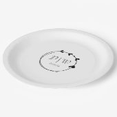 Zwart Eenvoudige Hart Krans Monogram Huwelijk Papieren Bordje (Gekanteld)