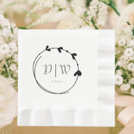 Zwart Eenvoudige Hart Krans Monogram Huwelijk Servet