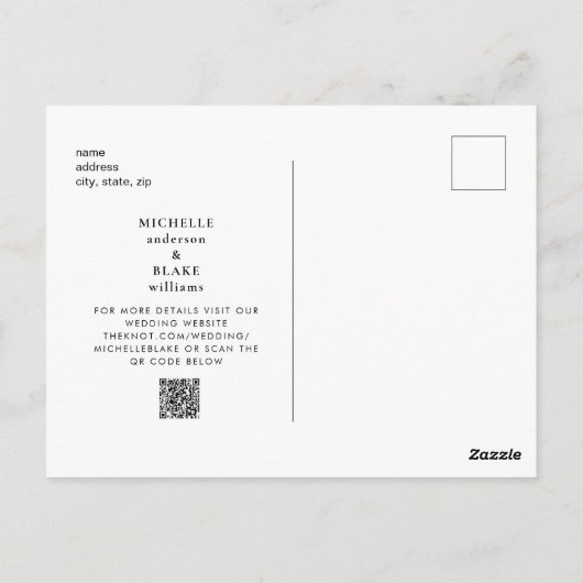 Zwart Eenvoudige Initialen Bruiloft QR Save the Da Briefkaart (Achterkant)