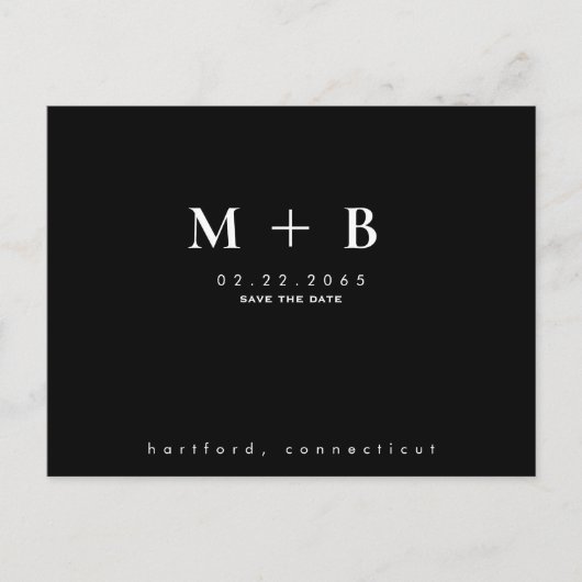 Zwart Eenvoudige Initialen Bruiloft QR Save the Da Briefkaart (Voorkant)