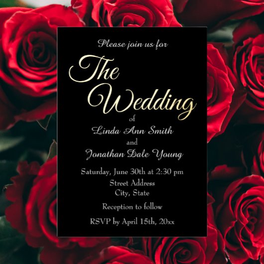 Zwart Eenvoudige Stijl Bruiloft Folie Uitnodiging