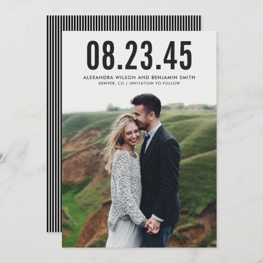 Zwart Eenvoudige Typografie Save the Date Aankondi Kaart (Voorkant / Achterkant)