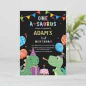 Zwart Eerste 1e Verjaardagsfeest Dinosaurus & Taar Kaart (Staand voorkant)