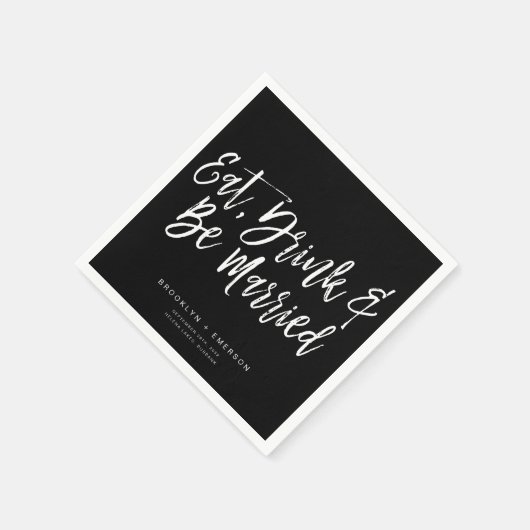 Zwart Eet Drink & Be Getrouwd Hand Lettered Weddin Servet (Hoek)