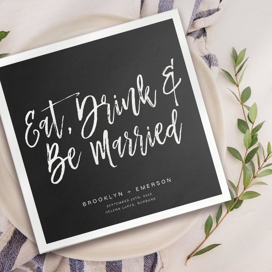 Zwart Eet Drink & Be Getrouwd Hand Lettered Weddin Servet