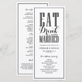 Zwart | Eet, Drink en wees Getrouwd Huwelijksprogr Programmakaart (Voorkant / Achterkant)