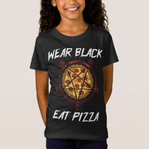 Zwart Eet Pizza Pentagram Driehoek - Grappig Occul T-shirt
