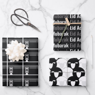 Zwart Eid Adha Mubarak Kaaba Schaap Patroon Inpakpapier Vel