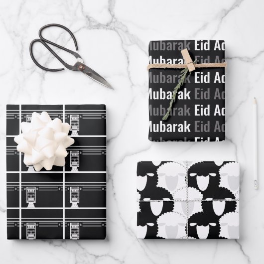 Zwart Eid Adha Mubarak Kaaba Schaap Patroon Inpakpapier Vel (Voorkant)