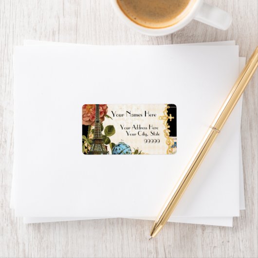 Zwart  Eiffeltoren Roos bijpassend adres Etiket (Insitu)