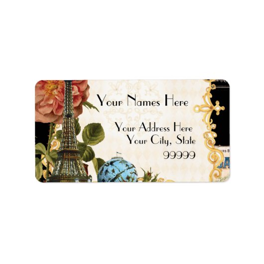 Zwart Eiffeltoren Roos bijpassend adres Etiket (Voorkant)