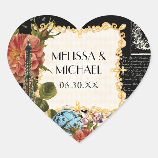 Zwart  Eiffeltoren Roos Favor Gift Labels (Voorkant)