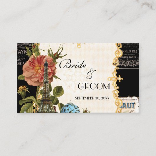 Zwart  Eiffeltoren Roos Gift Registry Kaart (Voorkant)