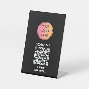Zwart Elegance QR Menu Sign Reclamebord Met Voetstuk