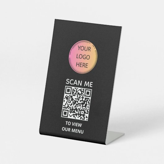 Zwart Elegance QR Menu Sign Reclamebord Met Voetstuk (Voorkant)