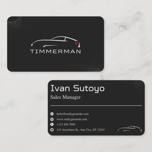 Zwart Elegant Auto Verkoop Visitekaartje (Voorkant / Achterkant)