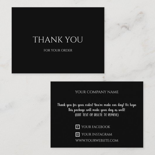 Zwart, elegant, bedankt voor uw Kaart voor uw best Notitiekaartje (Voorkant / Achterkant)