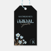 Zwart Elegant Blauw Waterverf Bloemen Vrijgezellen Cadeaulabel (Voorkant)