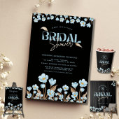 Zwart Elegant Blauw Waterverf Bloemen Vrijgezellen Cadeaulabel