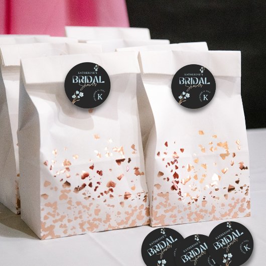 Zwart Elegant Blauw Waterverf Bloemen Vrijgezellen Ronde Sticker