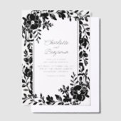 Zwart Elegant Bloemen Border Lijst Wedding Vellum Uitnodigingen (Offset)