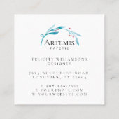 Zwart Elegant Bloemen Waterverf Botanische kuif Vierkante Visitekaartje (Achterkant)