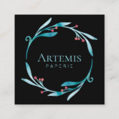 Zwart Elegant Bloemen Waterverf Botanische kuif Vierkante Visitekaartje (Voorkant)