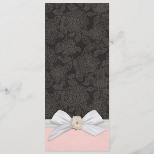 Zwart Elegant Bloemenlint Damast Bruiloft Menu (Achterkant)