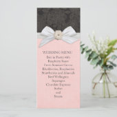 Zwart Elegant Bloemenlint Damast Bruiloft Menu (Staand voorkant)